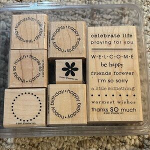 Stampin' Up! Wooden Sentiment & Shape Stamp Set-Think Happy Thoughts Nat. Wood